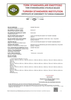 TSE 442 Certificate of Conformity