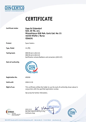 DIN CERTRO Panel Radiator Type 21 Certificate