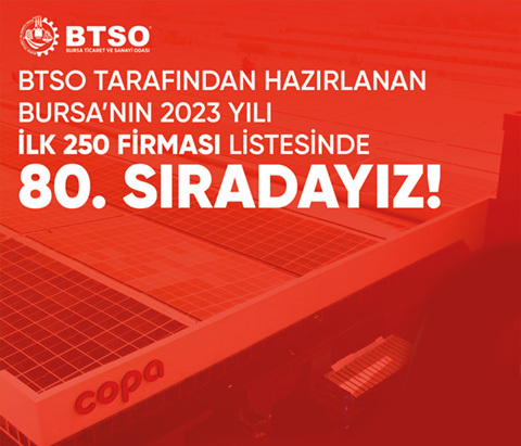 Bursa'nın İlk 250 Firması Listesinde 80. Sıradayız